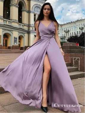 A-Line Spaghetti Straps Sleeveless Purple Floor Length Prom Dresses, TYP1868