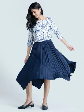 Asymmetric Pleated Skirt - Navy