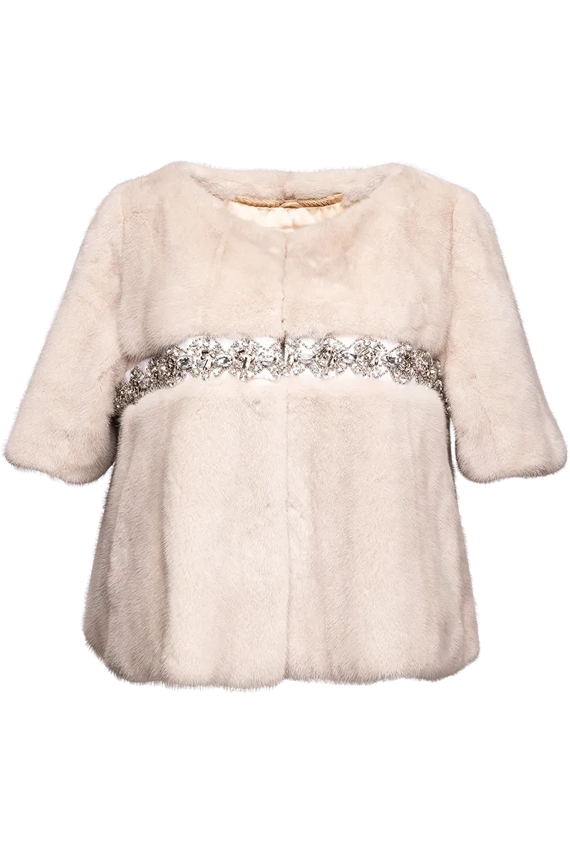 Beaded Evening Light Taupe Mink Fur Jacket