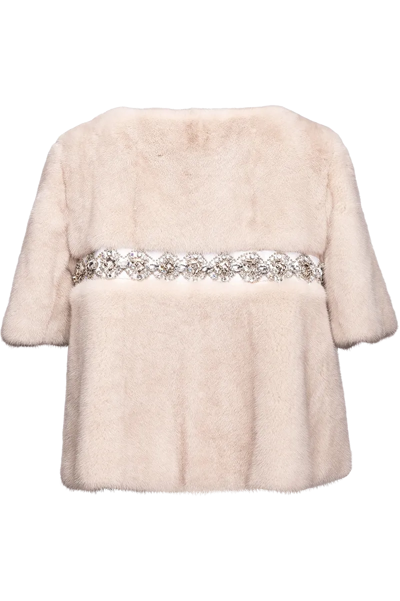 Beaded Evening Light Taupe Mink Fur Jacket