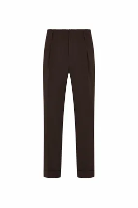 Brown Cotton Seersucker Hollywood Trousers