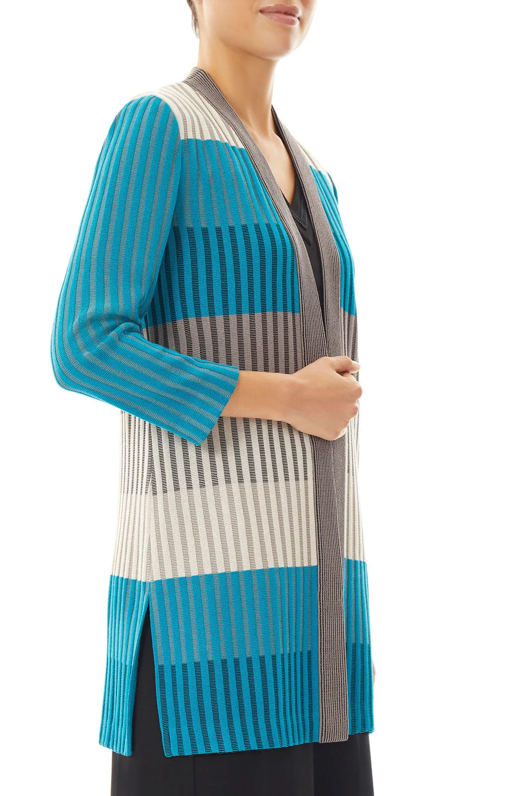 Colorblock Stripe Belted Soft Knit Jacket