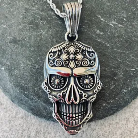 Day of the Dead - Sugar Skull Jewelry - Custom Smaller Pendant - Rope Necklace or Omega - PEN736