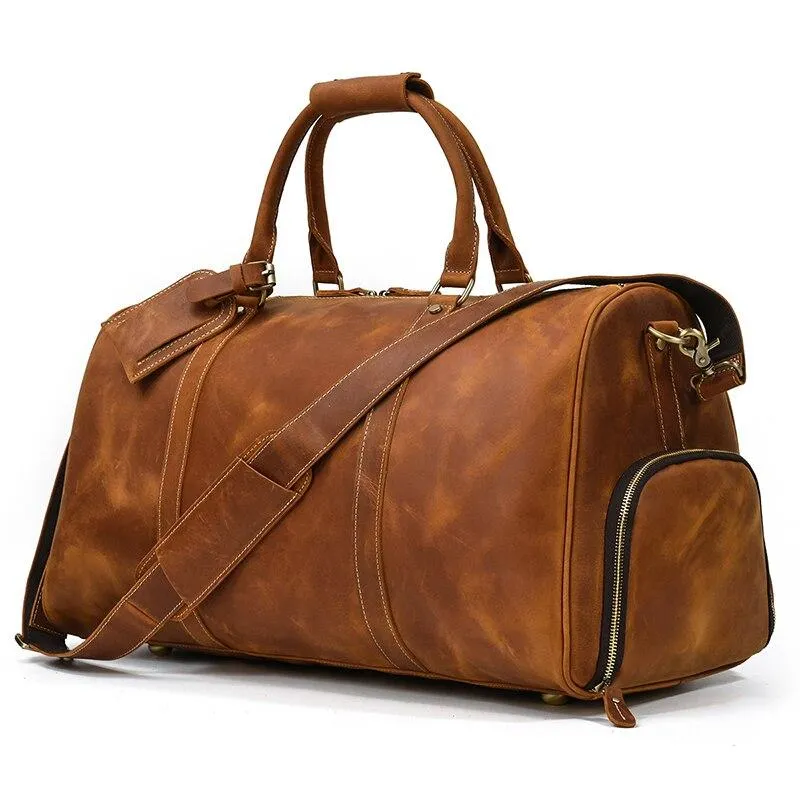 Jonathan Crazy Horse Leather Duffel Bag With Shoe Pocket