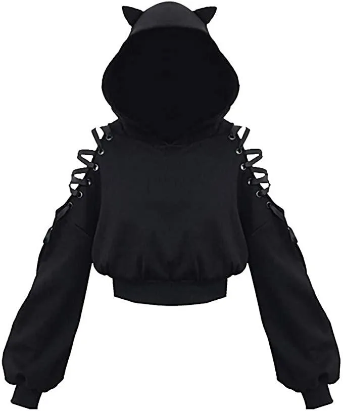 Long Sleeve Hoodie Cat Ears Gothic