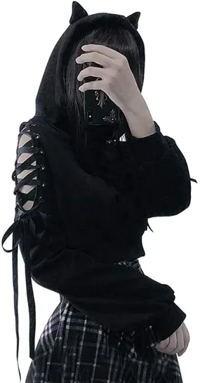 Long Sleeve Hoodie Cat Ears Gothic