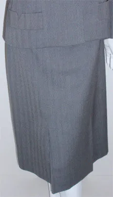 MADAME GRES 1950s 2 pc Gray Herringbone Jacket and Dress