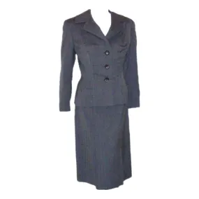 MADAME GRES 1950s 2 pc Gray Herringbone Jacket and Dress