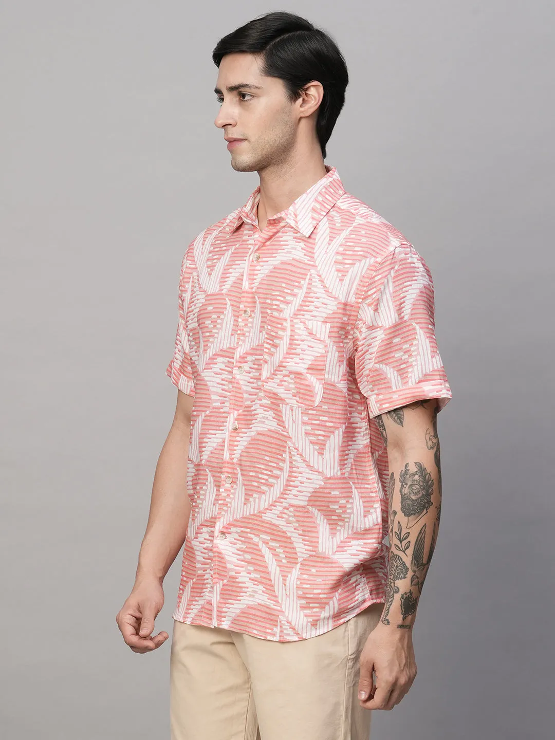 Men's Pink Lyocell Linen Regular Fit Shirt