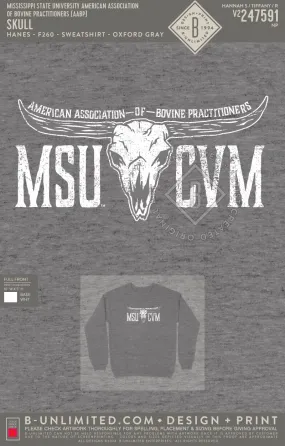 Mississippi State University American Association of Bovine Practitioners (AABP) - Skull - Hanes - F260 - Sweatshirt - Oxford Gray