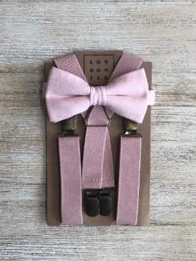 Petal Pink Bow Tie with Blush Suspender Set