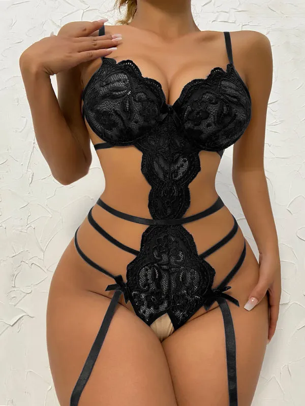 Women's Sexy Hollow Suspender Lingerie Bodysuit